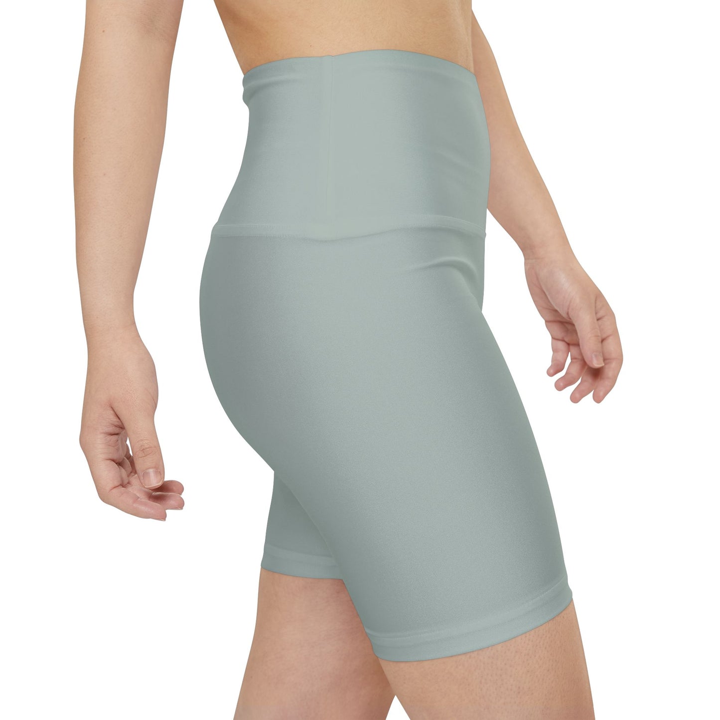 Light Ash Jade Grey Women’s Soft Sage Workout Shorts — High-Waist Biker Activewear