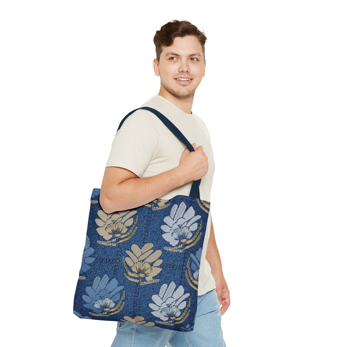 Denim Fabric Imitation Print Unisex Canvas Bag Poly Spun 3 Sizes Tote Bag 119