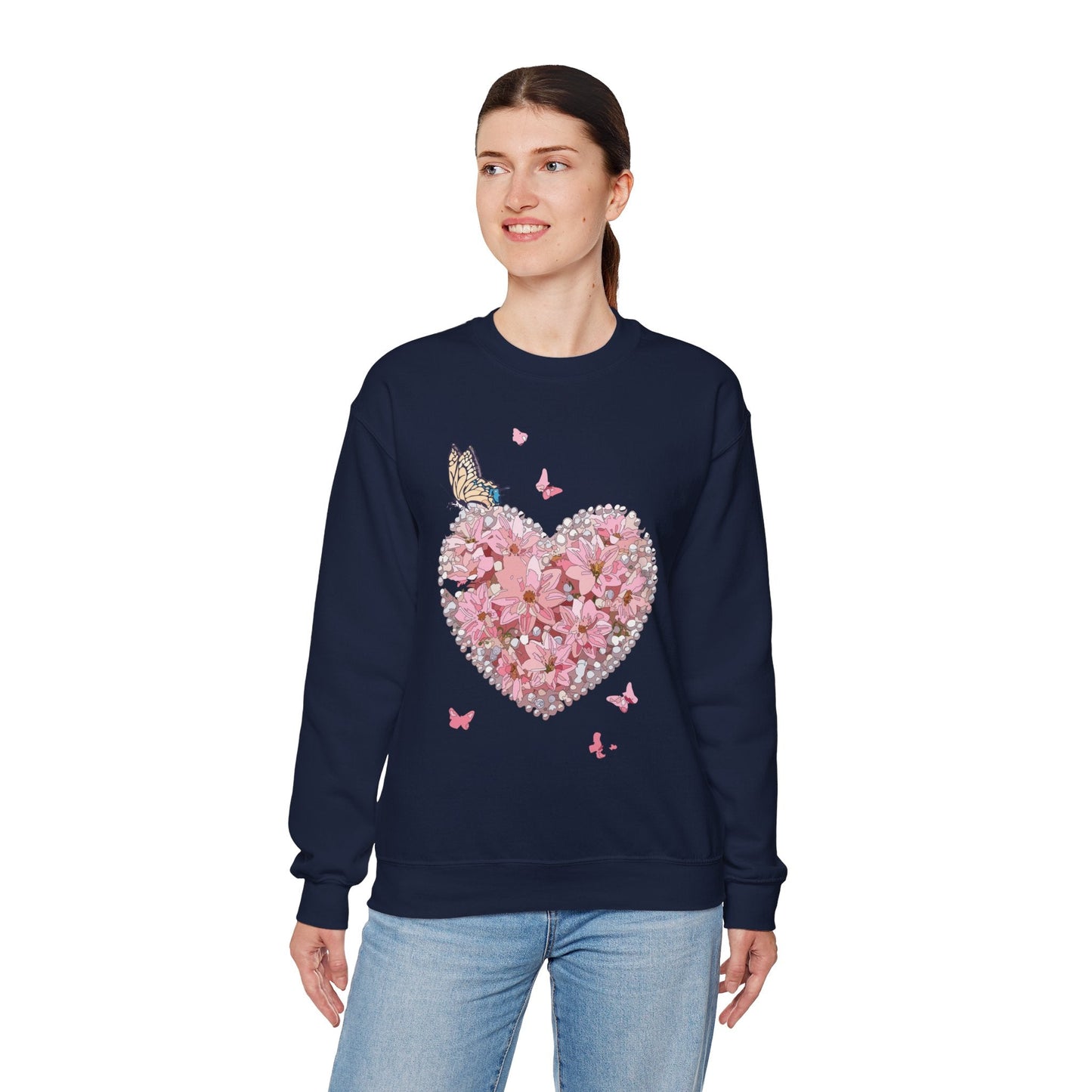Unisex Floral Heart Sweatshirt with Love Floral Design for Valentines Day Gift Idea