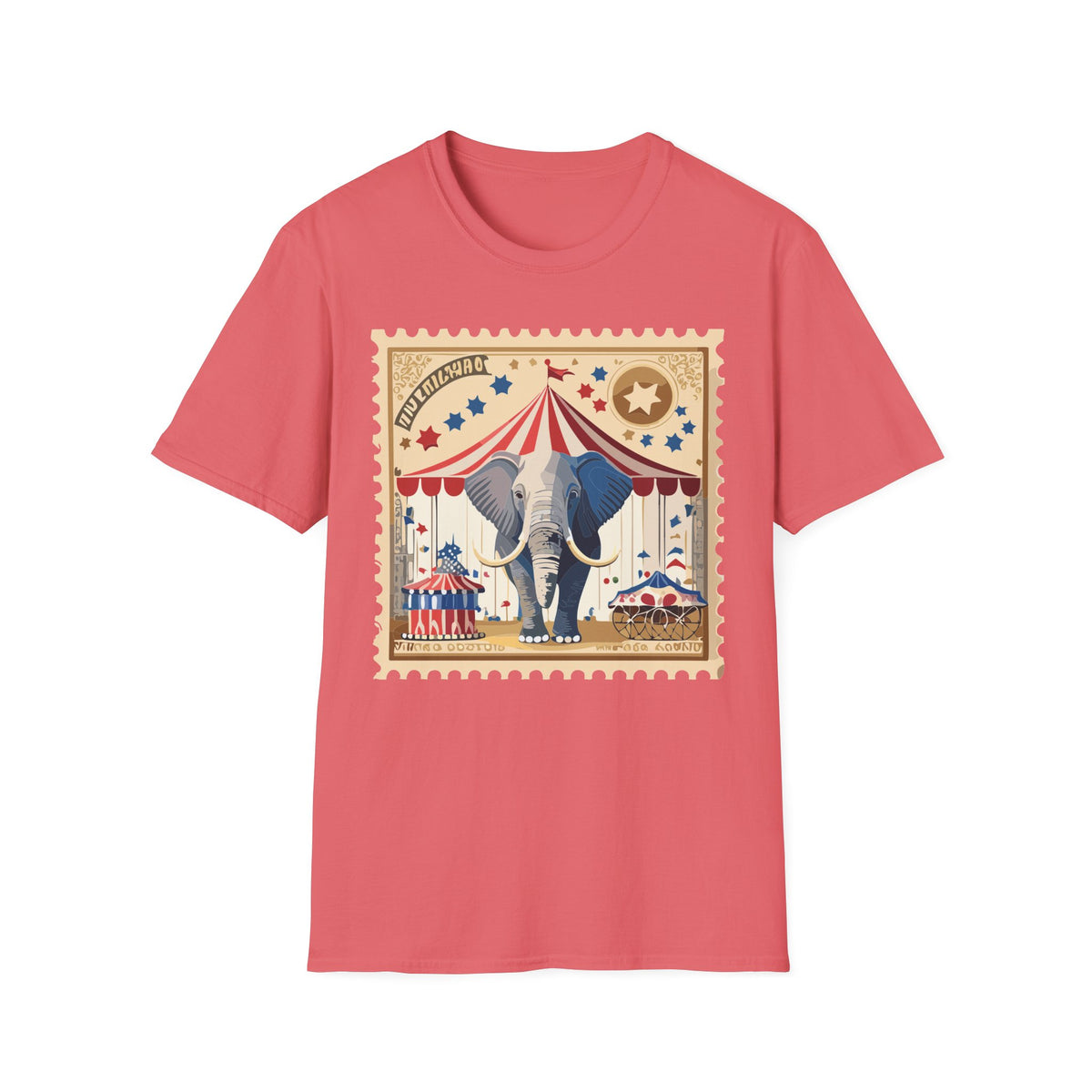 Circus Elephant Poster T-Shirt | Vintage Carnival Tent Stamp Graphic Tee Unisex 100 Cotton Gildan T-Shirt