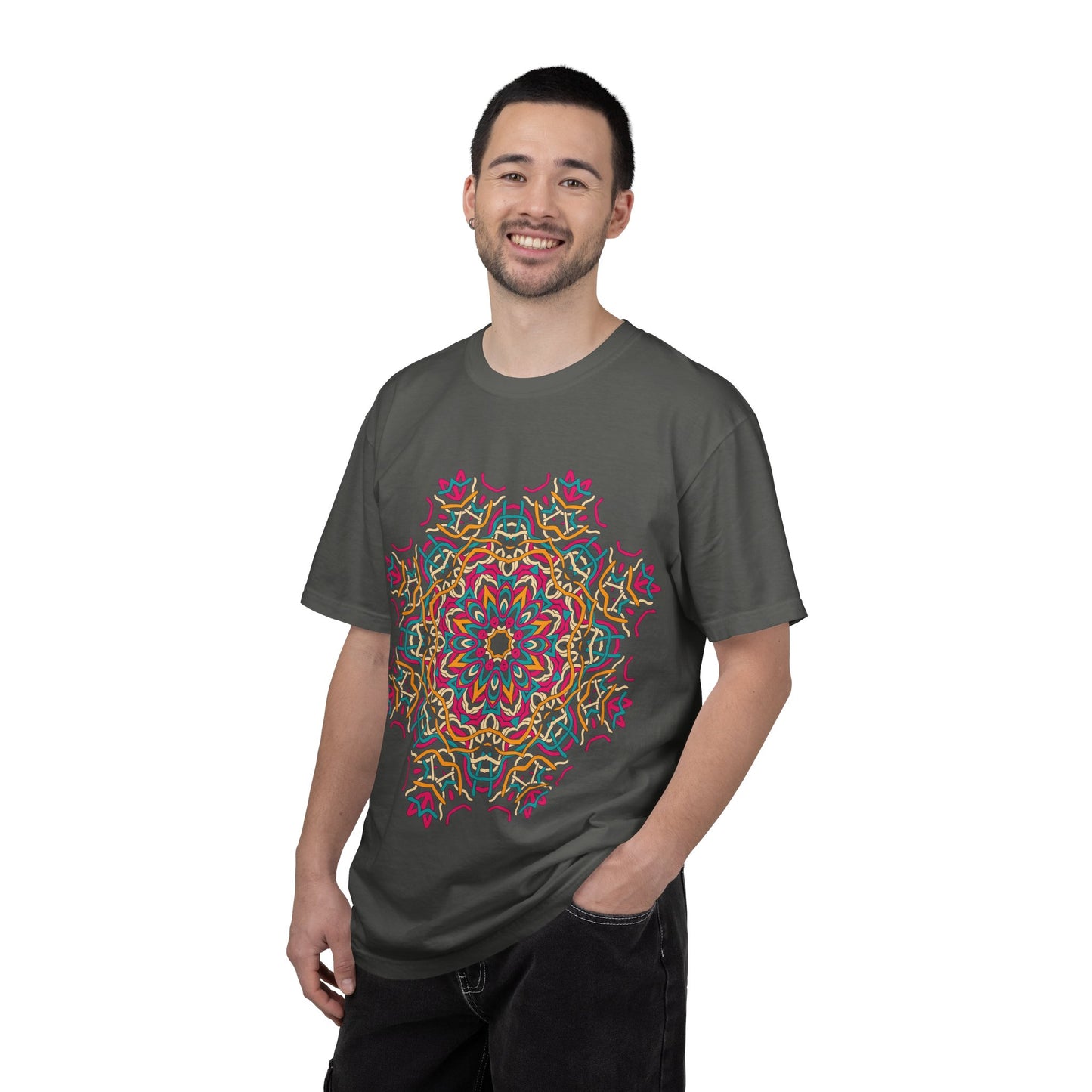 Unisex Garment Dyed Cotton T-Shirt with Mandala Graphic Design