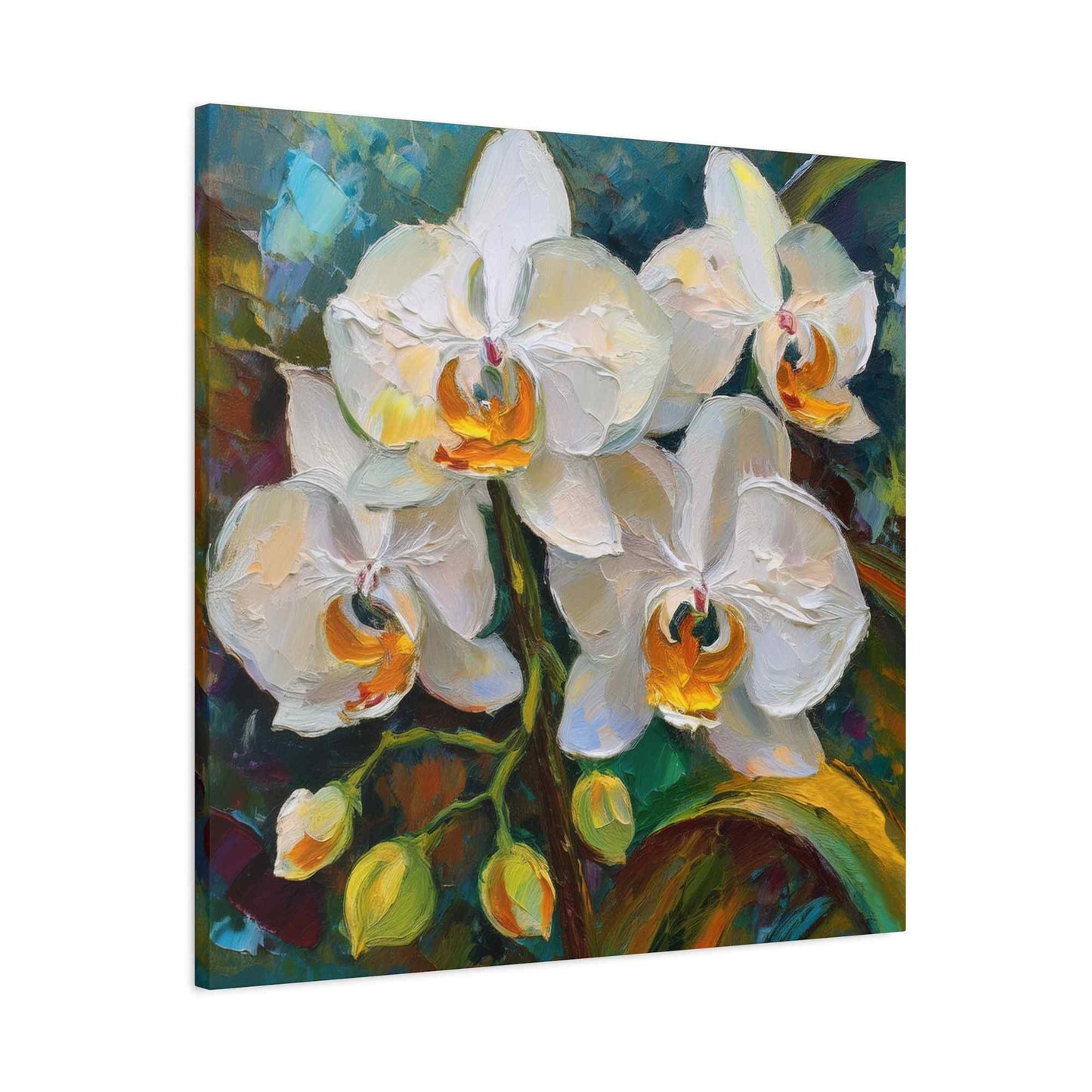 White Orchids Print Canvas, Floral Oil Paint Print 20x20, 24x24, 30x30, 32x32, 36x36 Art Design Pine-Wood Inner Frame MC-137