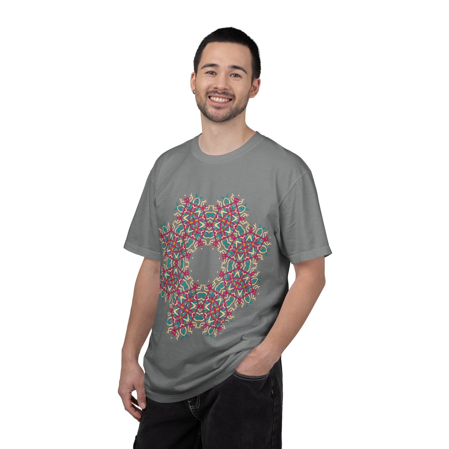 Unisex Garment Dyed Cotton T-Shirt with Mandala Graphic Design