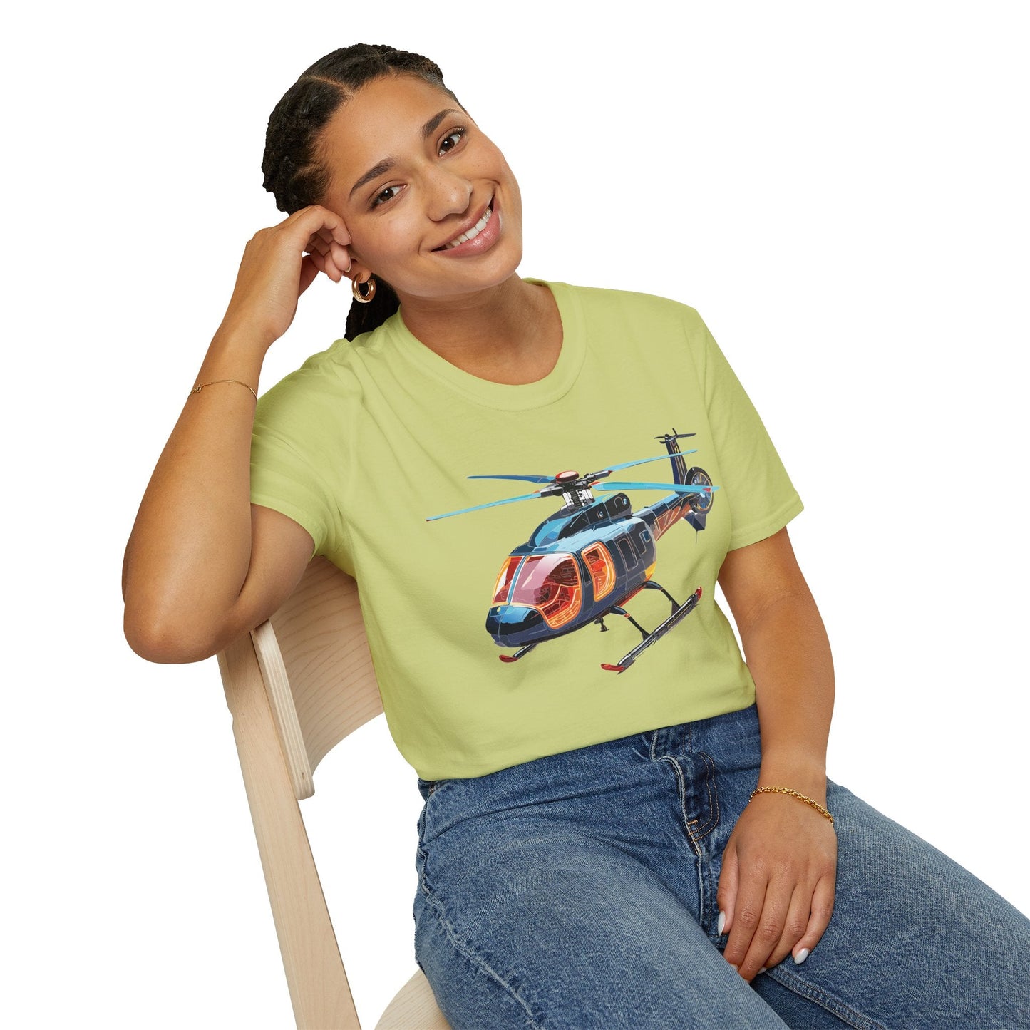 Unisex Helicopter Chopper Shirt Graphic Tee Softstyle 64000 100 Percent Ring Spun Cotton