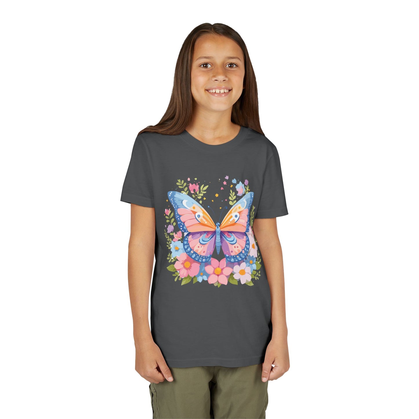 Butterfly Blossom Youth Tee - Colorful Short Sleeve T-Shirt for Spring Celebrations (9-14)