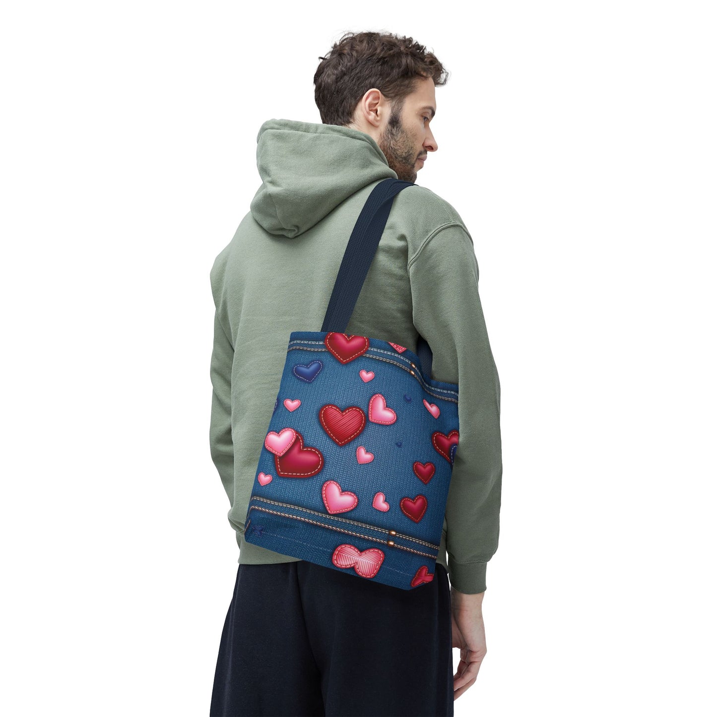 Love Day Graphic Design Denim Fabric Imitation Print Unisex Canvas Bag POLY 3 Sizes Tote Bag 201-29