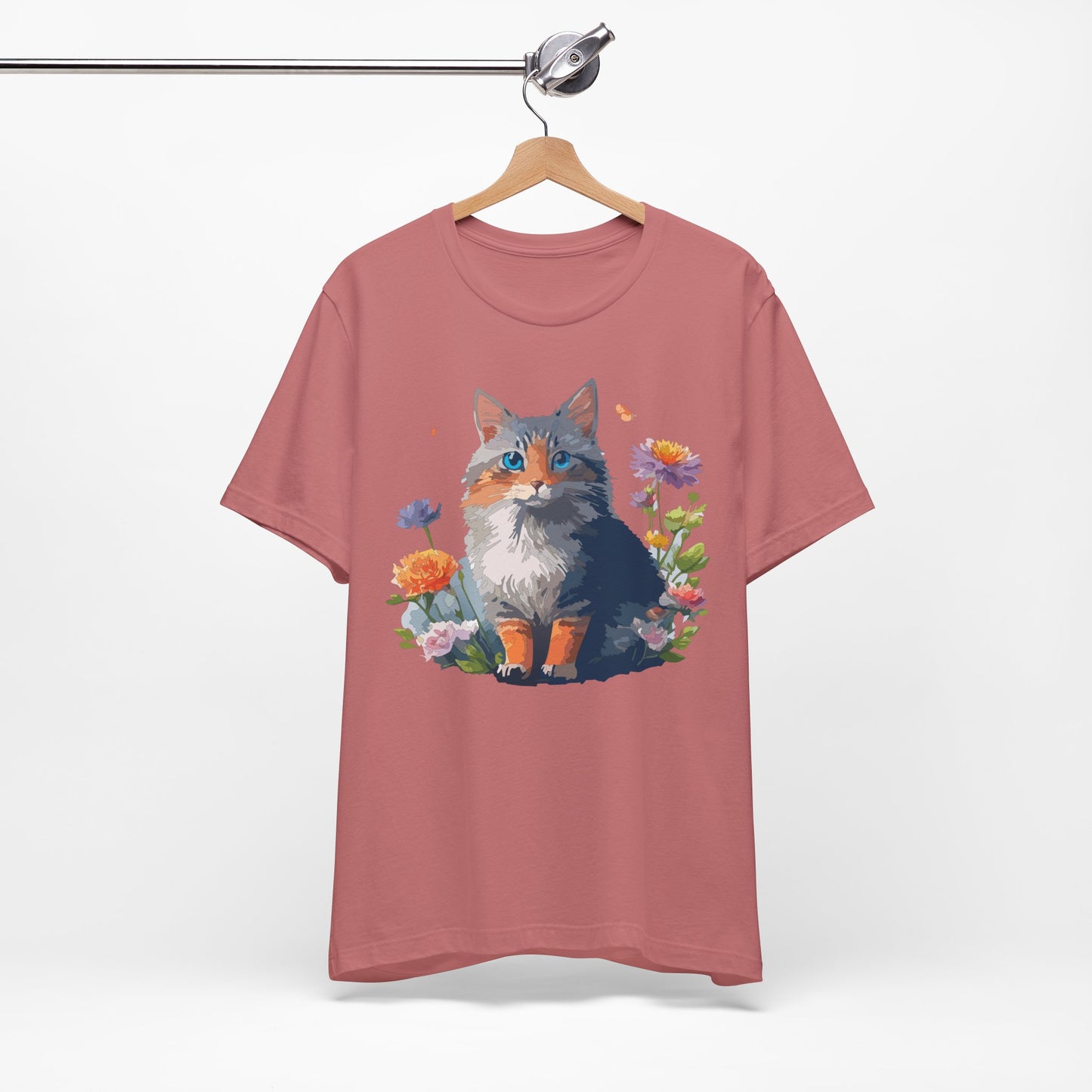 Floral Cat Tee, Animal Shirt, Cat Shirt, Floral Tee, Flower T-shirt, T-Shirt with Animal, Summer Top with Art Design