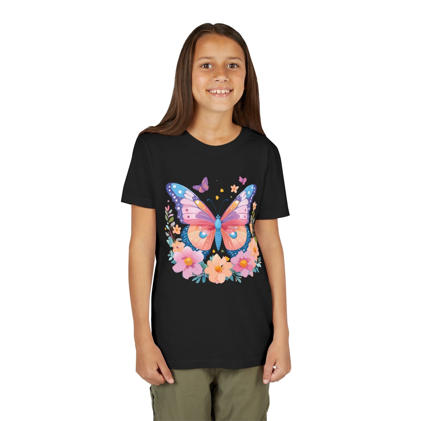 Butterfly Blossom Youth Tee - Colorful Short Sleeve T-Shirt for Spring Celebrations (9-14)