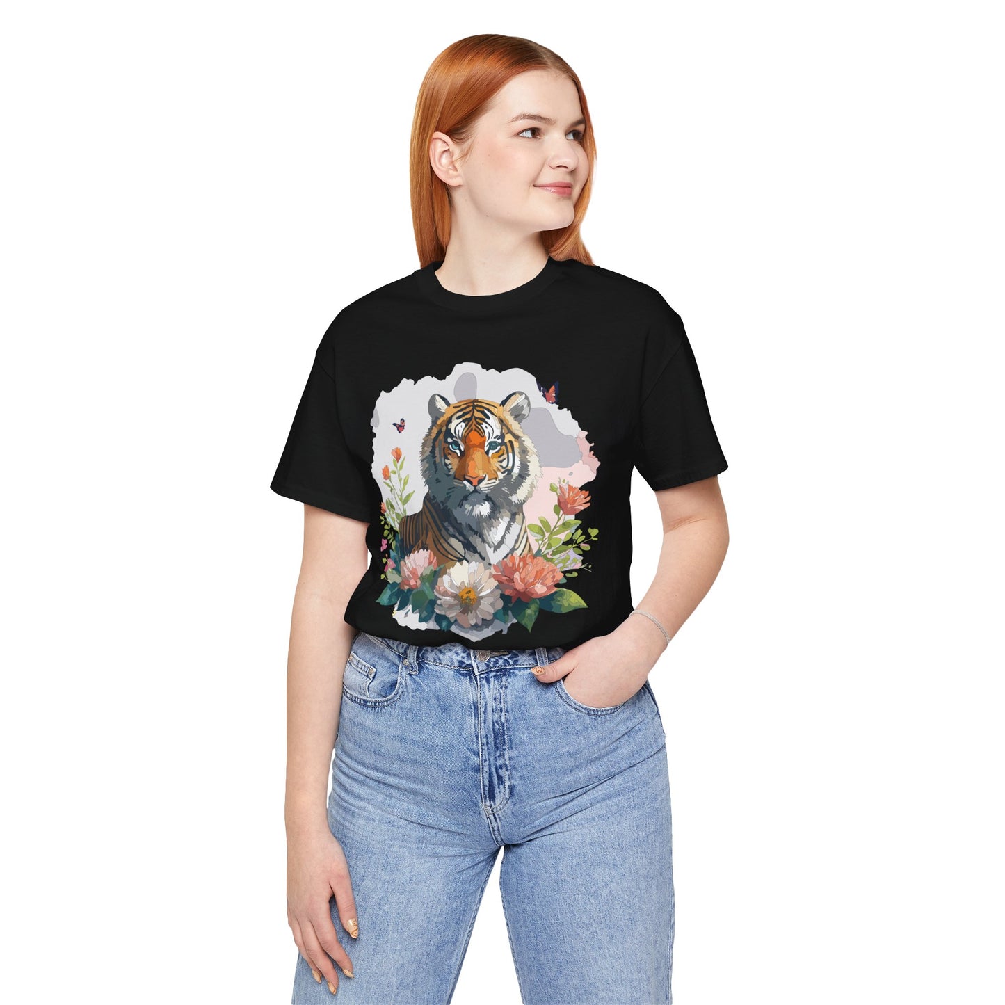 Floral Tiger Graphic Tee, Animal Shirt, Tiger Shirt, Flower Top, T-Shirt with Animal, Art Design