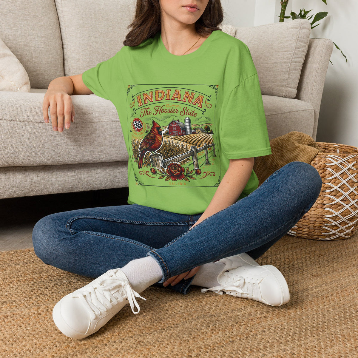 Indiana The Hoosier State T-Shirt — Cardinal Bird Farm Vintage Travel Tourist Graphic Design Unisex 100 Cotton Gildan T-Shirt