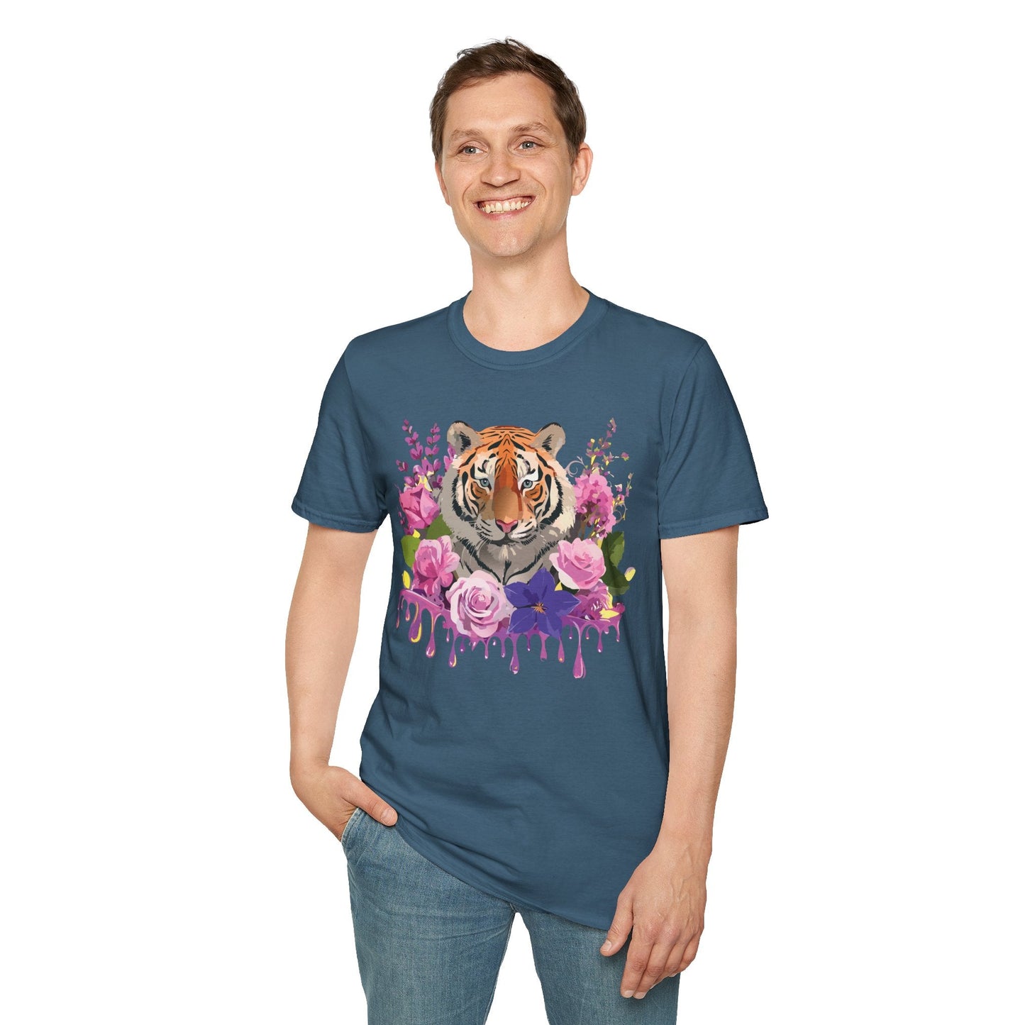 Tiger Print Shirt Unisex Animal Tee Softstyle Gildan 64000 Cotton