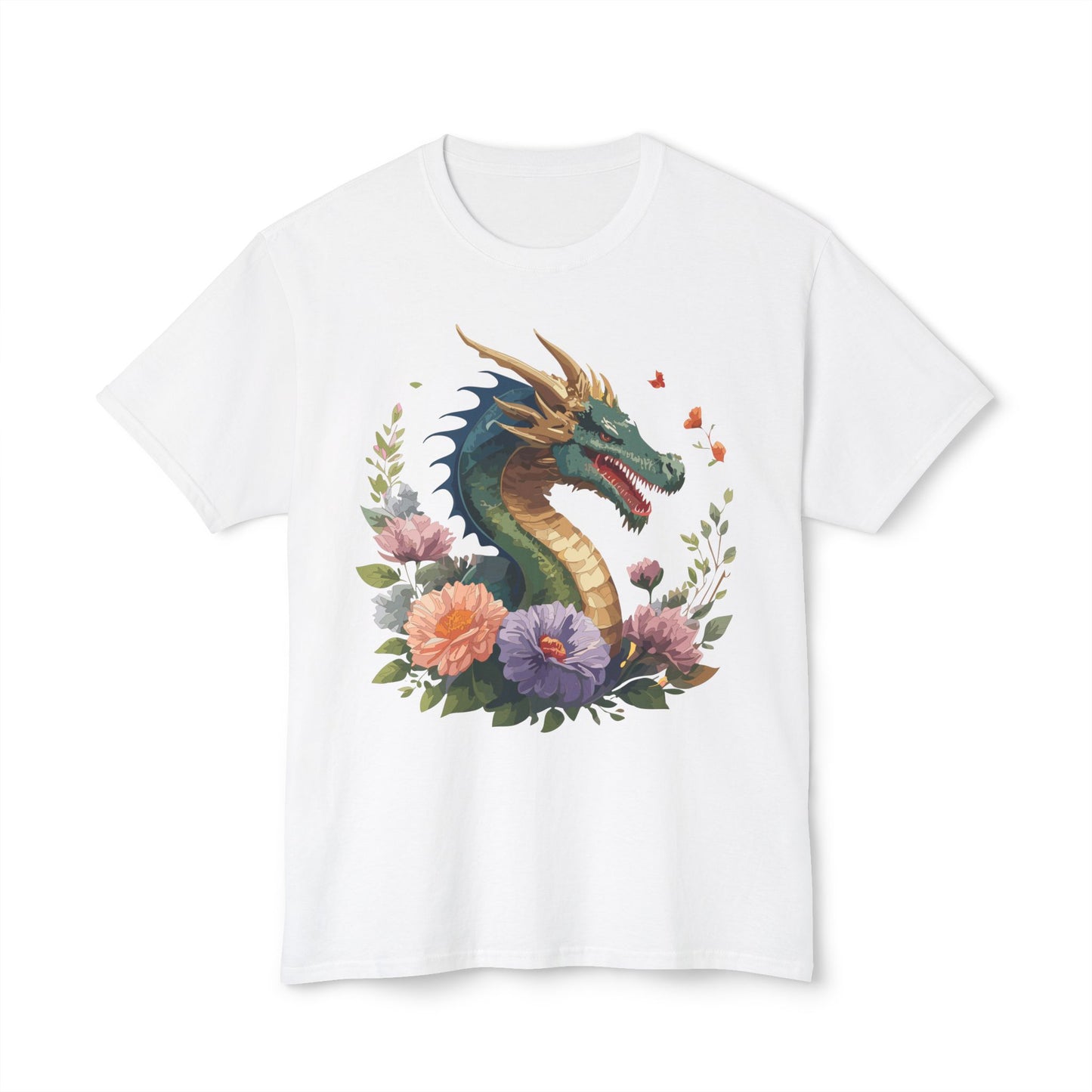 Dragon T-Shirt, Vintage Dragon Tee, Floral Tees, Dragon Art Design Shirt, Tee Shirt with Dragon 4
