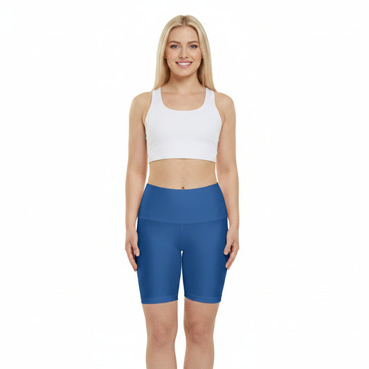 Baltic Blue Women's Workout Shorts — Solid High-Waist Biker Shorts for Exercise & Everyday Wear