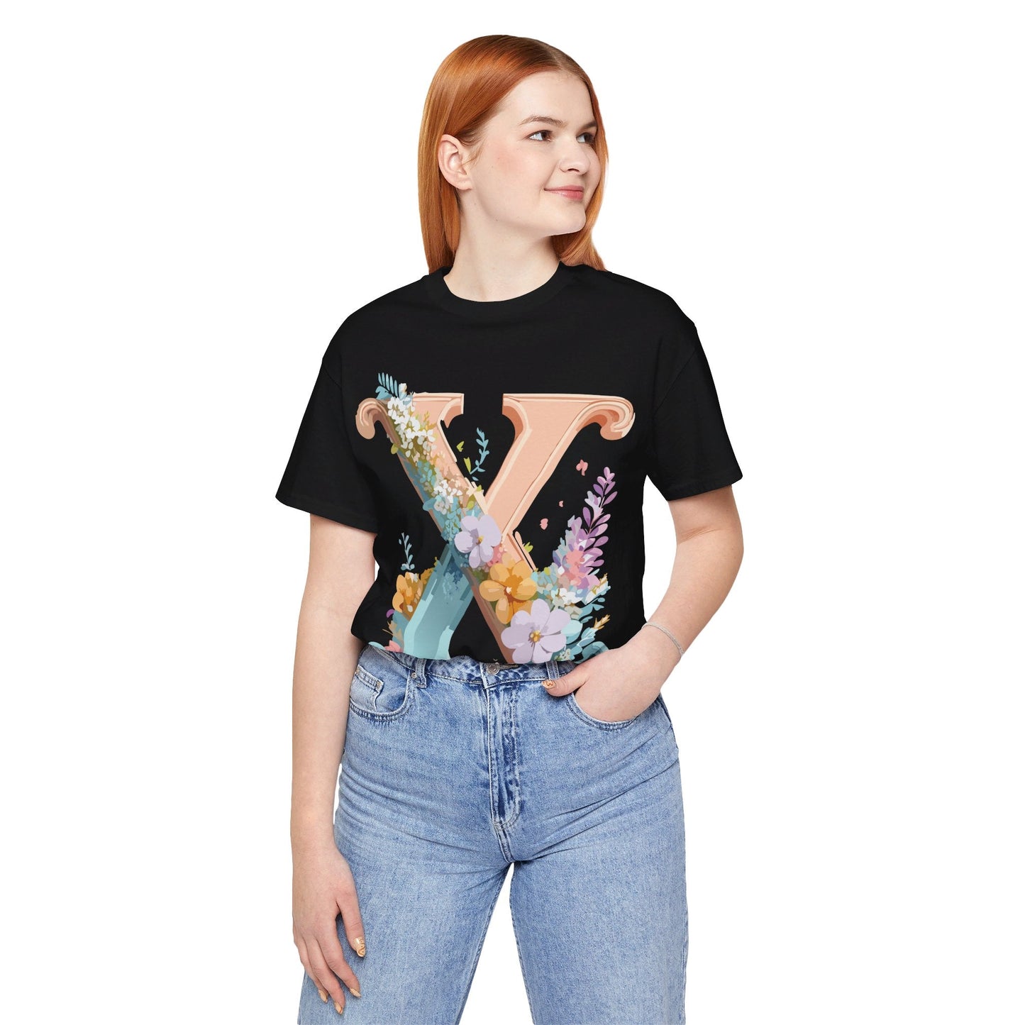 Letter X Shirt Graphic Tee Unisex Short Sleeve Vintage Inspired Adelpha Art Design