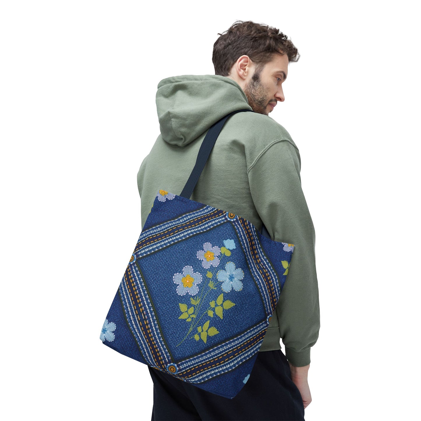 Denim Fabric Imitation Print Unisex Canvas Bag Poly Spun 3 Sizes Tote Bag 126