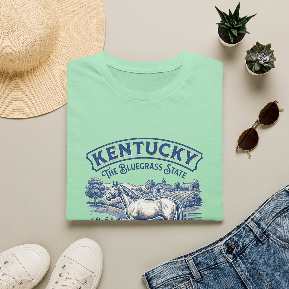Kentucky Horse & Bluegrass State Travel Tourist Graphic Design Unisex 100 Cotton Gildan T-Shirt