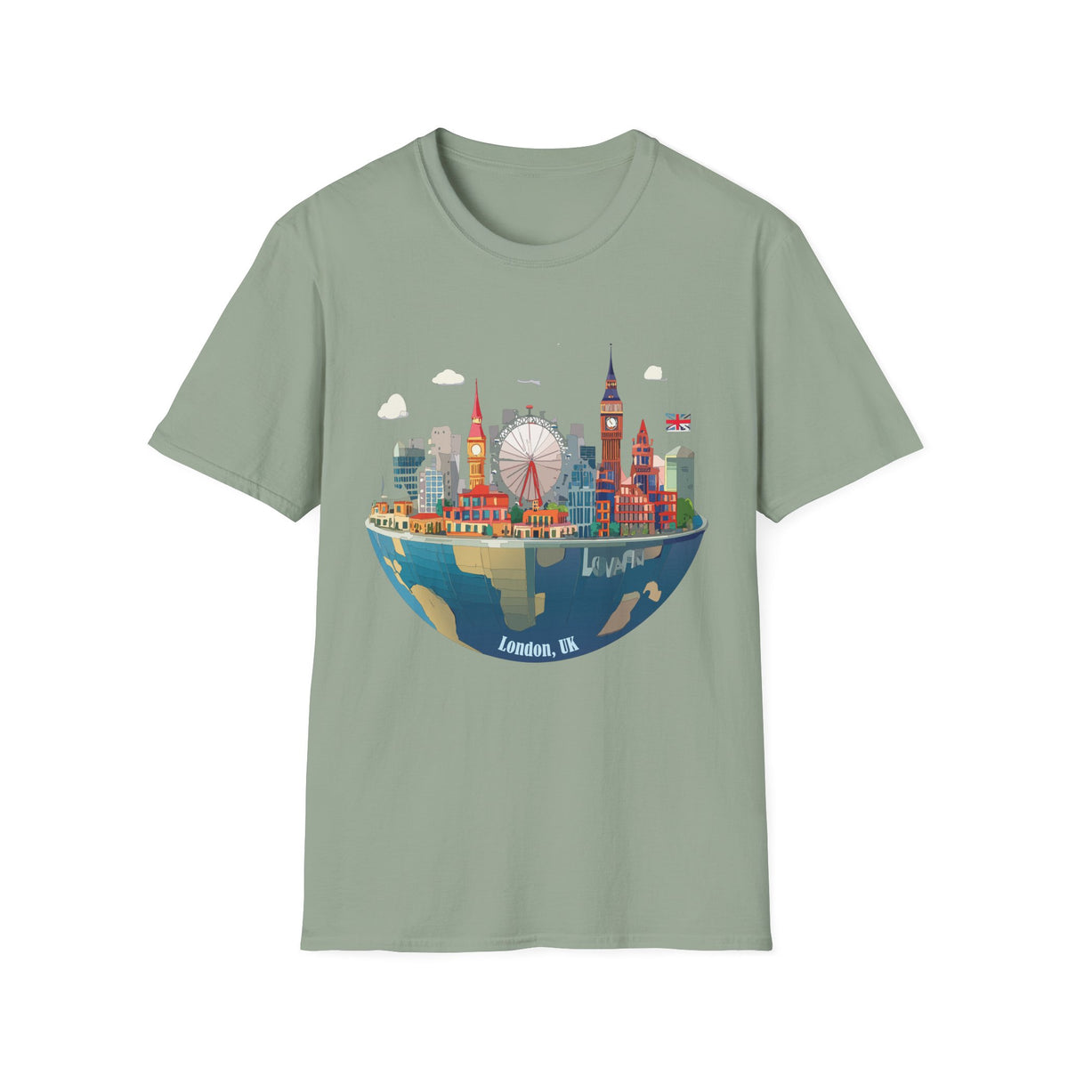 London Skyline Illustration T-Shirt | Big Ben, London Eye, Union Jack