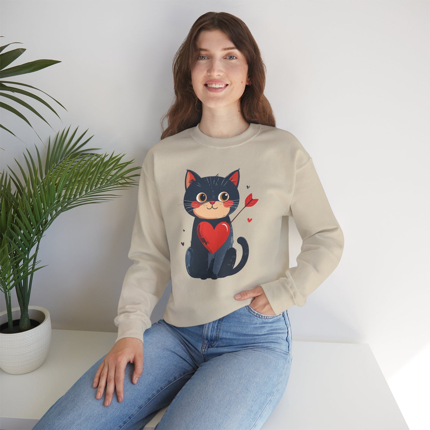 Cat Heart Sweatshirt, Heart Sweatshirt, Cat Sweatshirt, Valentine's Day Sweatshirt, 50/50 Cotton-Poly Animal Sweatshirt 108