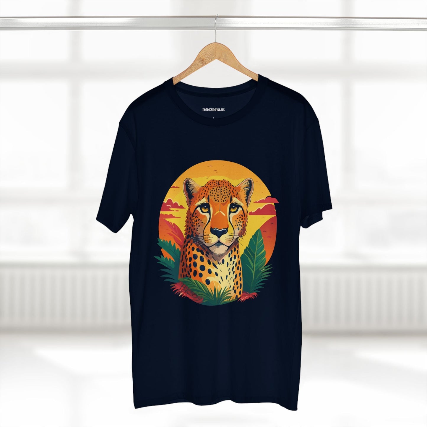 Unisex Cheetah Shirt Premium Cotton Staple Tee With Original Art Design By Retro2Nova Exclusive Art Collection