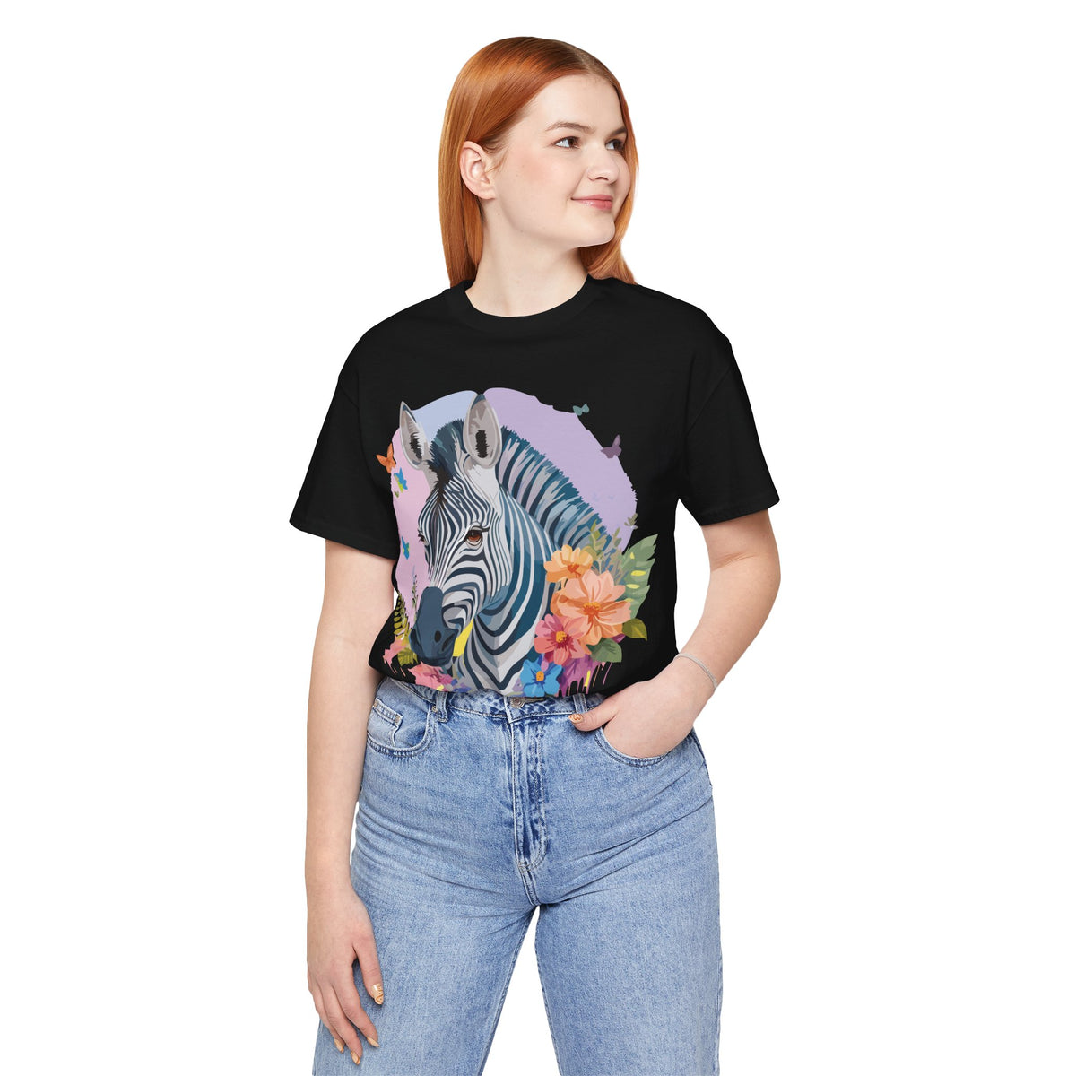 Zebra Graphic Unisex Cotton Bella+Canvas Tee with Art Animal Design e78