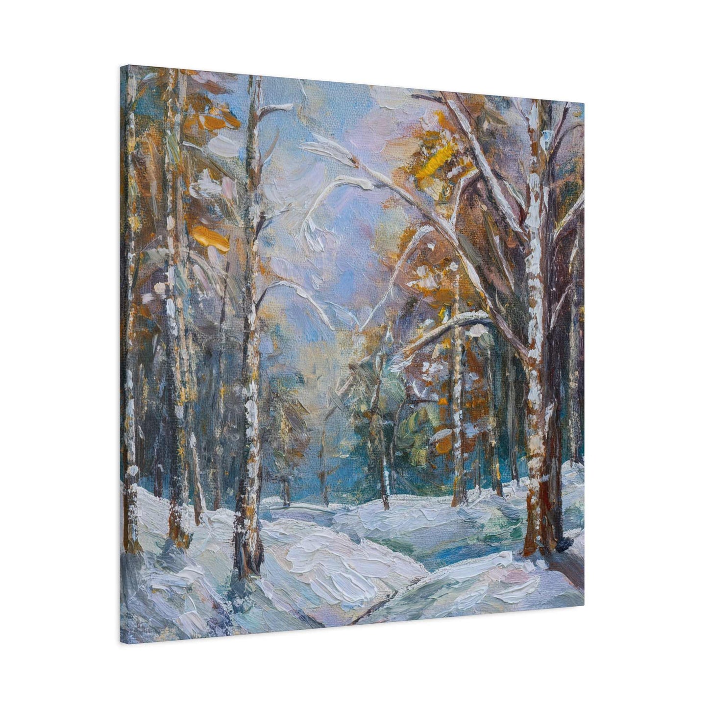 Snow Forest Print Canvas, Oil Paint Print 20x20, 24x24, 30x30, 32x32, 36x36 Art Design Print Pine-Wood Inner Frame MC-80