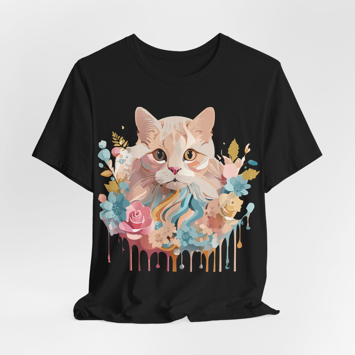 Cat Graphic Unisex Cotton Bella+Canvas Tee with Art Animal Design d01