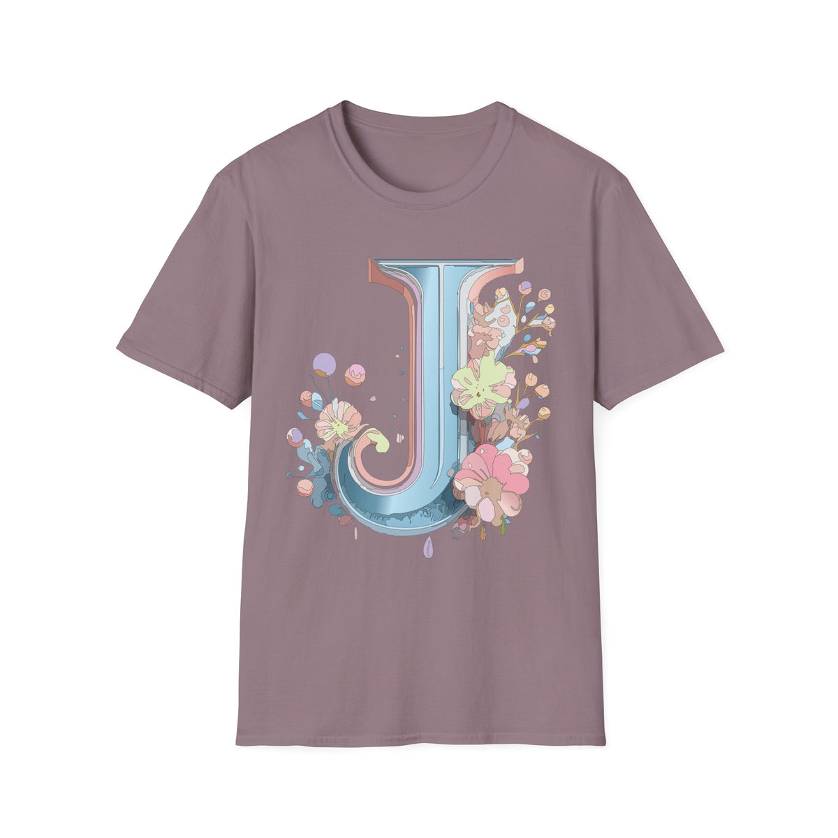 Floral Letter J T-Shirt | Pastel Monogram Initial Tee