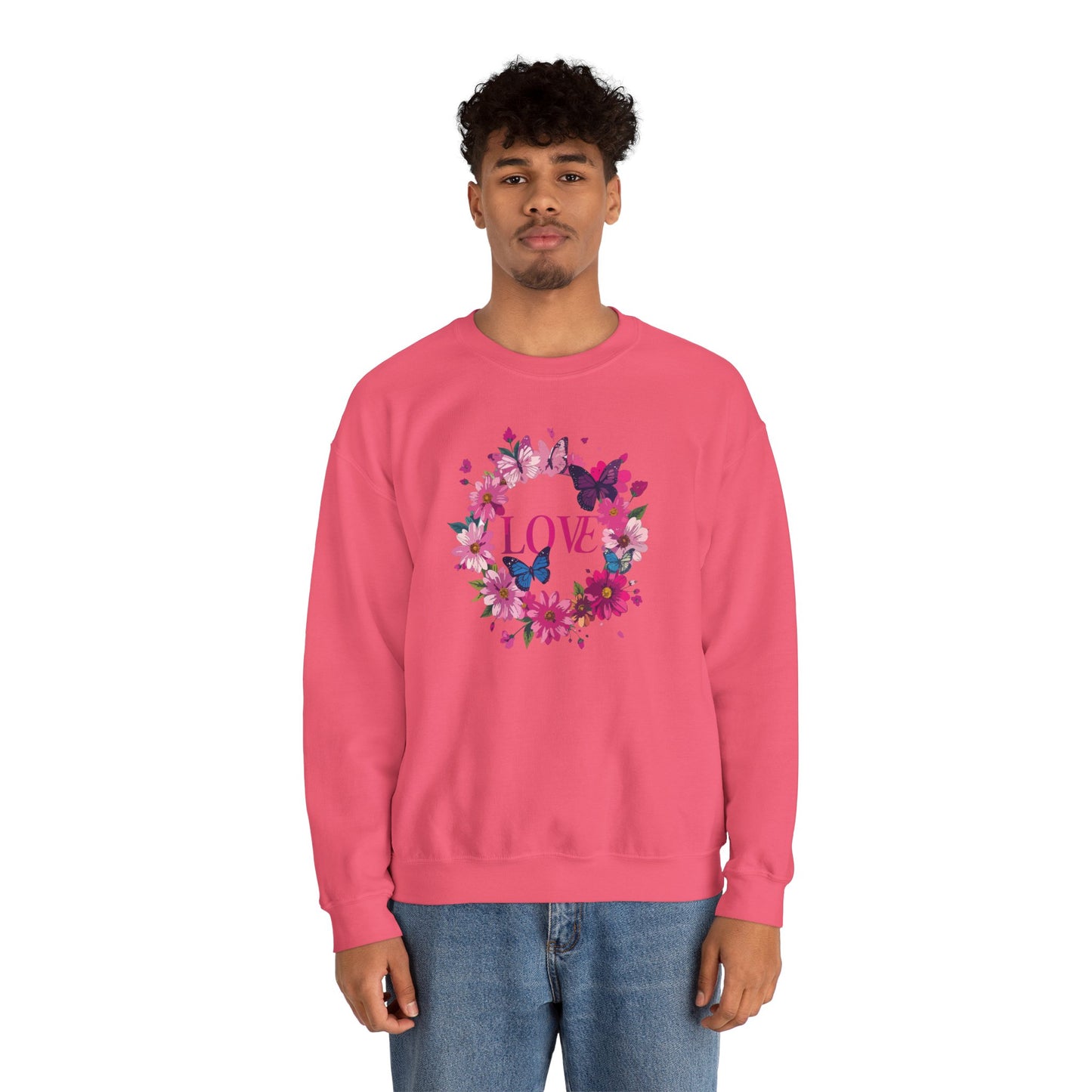 Unisex Floral Love Sweatshirt, Love Floral Sweatshirt, Floral Butterfly Sweatshirt, 50/50 Cotton-Poly Valentine's Day Sweatshirt 04