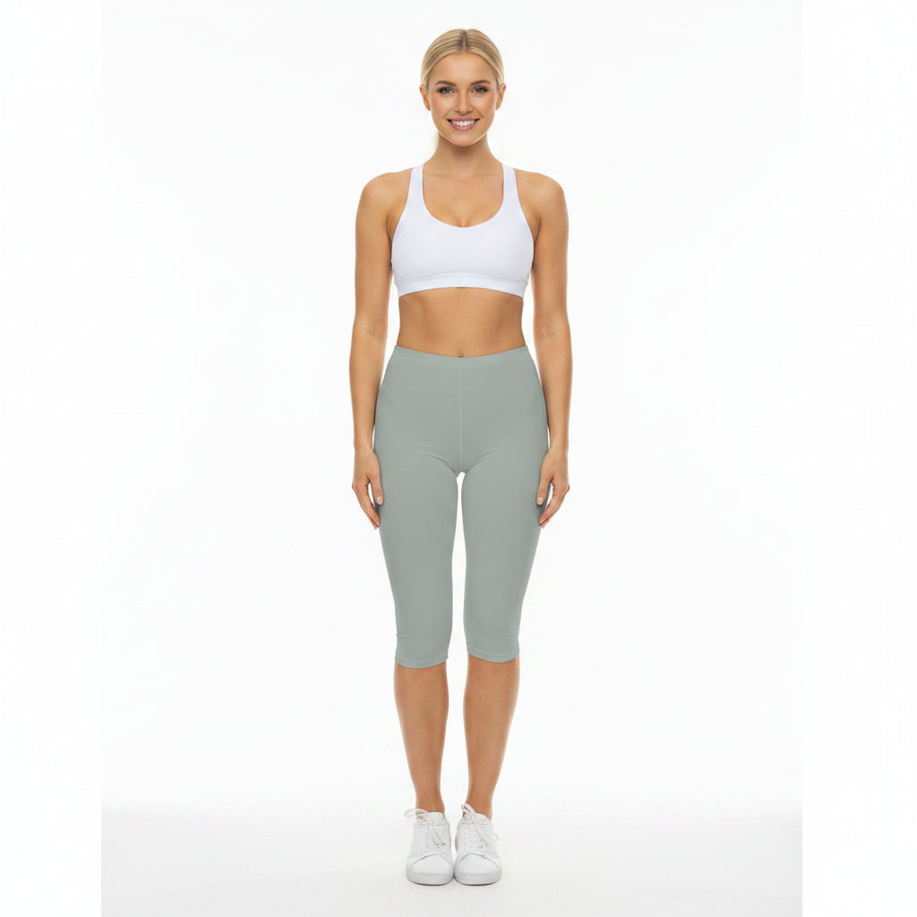 Light Ash Jade Color Women's Brushed Suede Poly Span Casual Capri Leggings XS-2XL