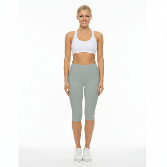 Light Ash Jade Color Women's Brushed Suede Poly Span Casual Capri Leggings XS-2XL
