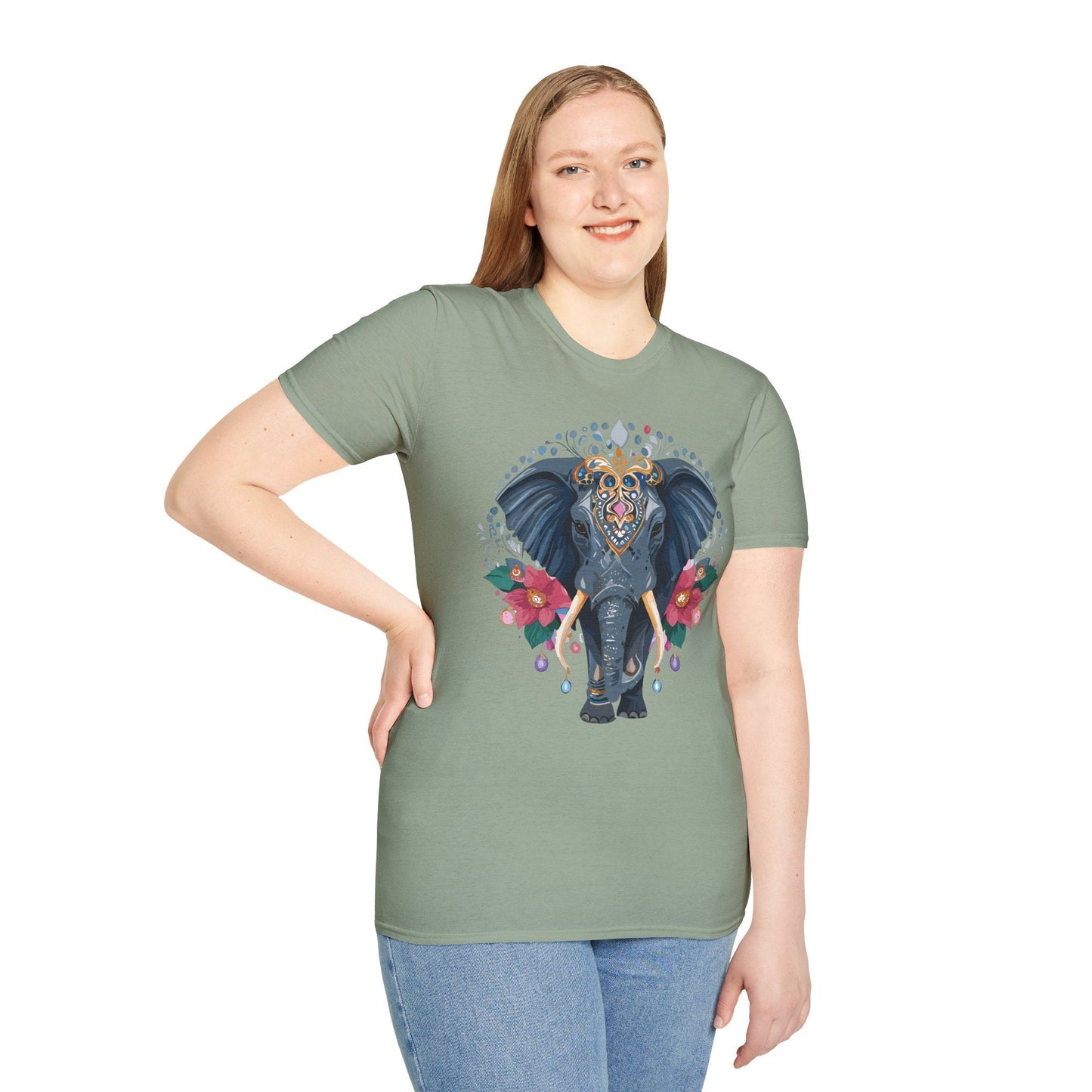 Elephant Graphic T Shirt Unisex Cotton Tee Softstyle Gildan 64000 Elephant Design