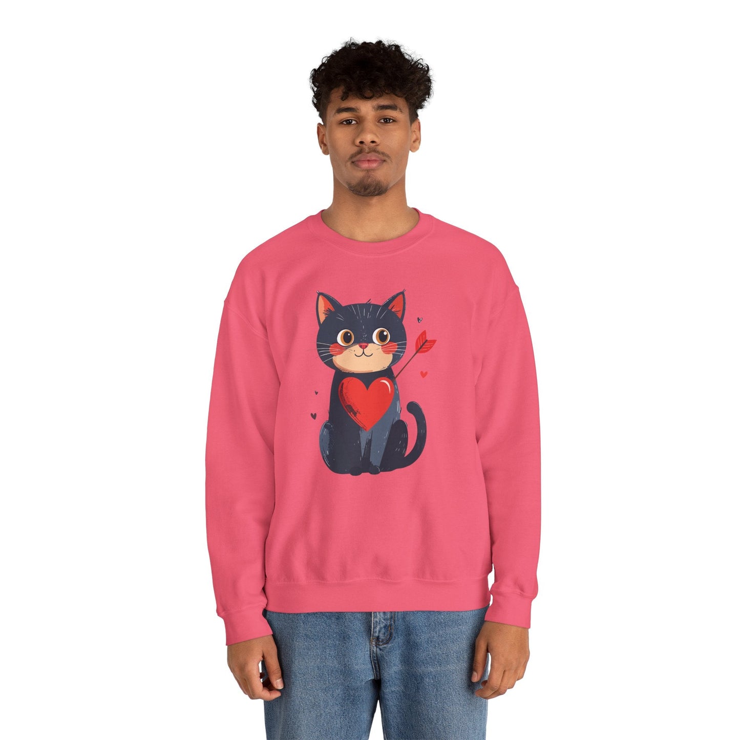 Cat Heart Sweatshirt Unisex Valentines Day Fifty Fifty Cotton Poly 8 Oz Heavy Blend