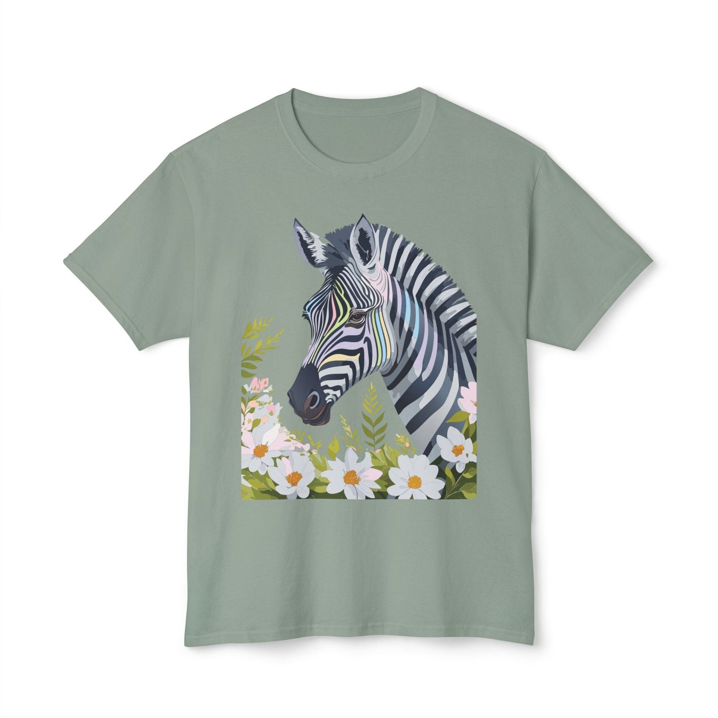 Unisex Zebra Art Design T Shirt With Floral Print HD Cotton Premium USA Made Jersey
