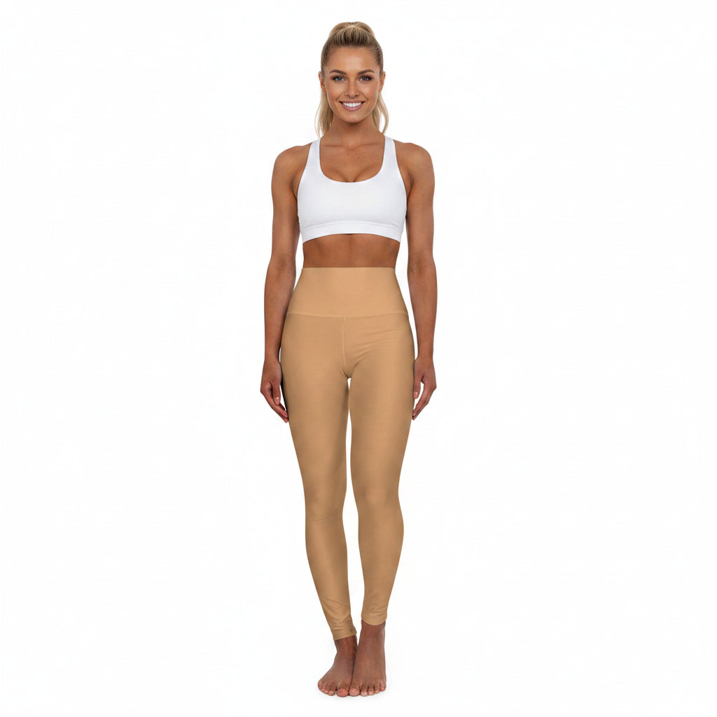 Light Bronze Color High-Waist Yoga Leggings Women's Seamless Poly-Span Stretchy Pants XS-2XL