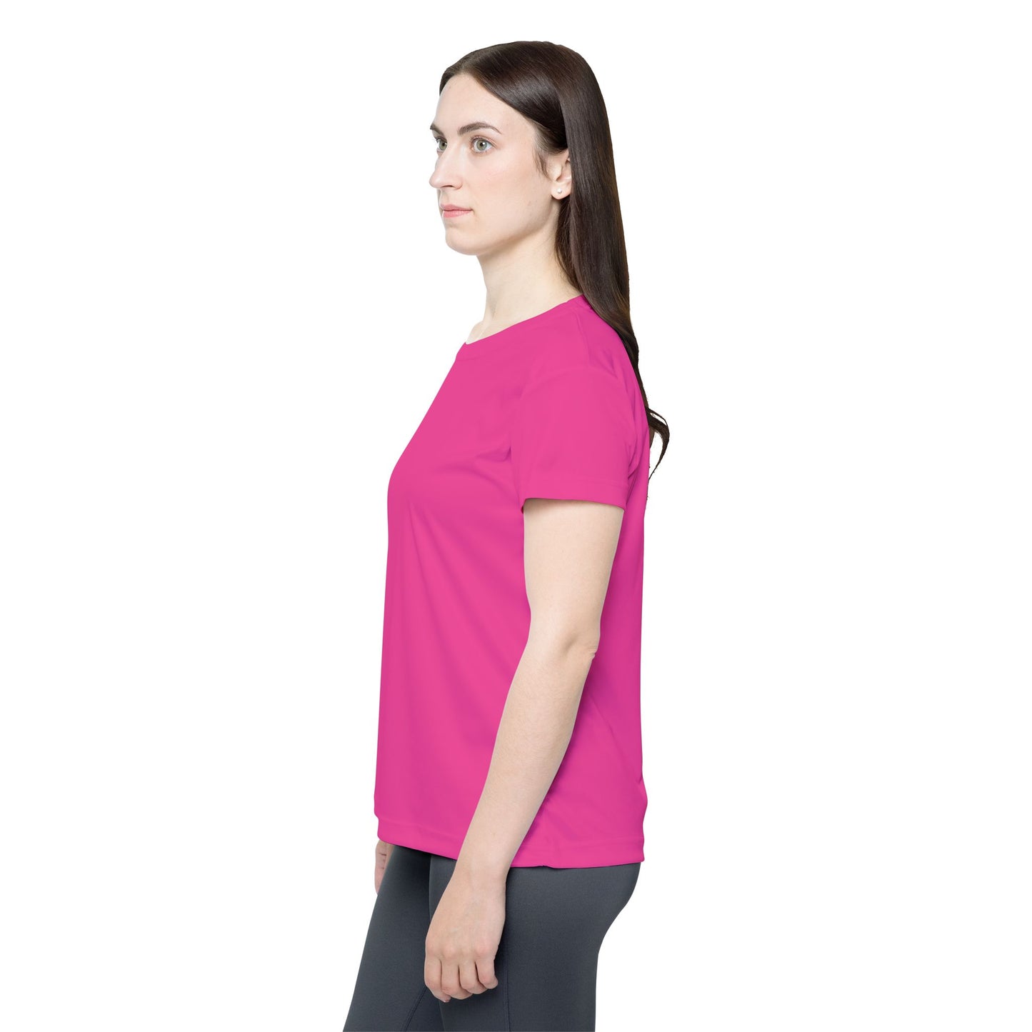 Dragonfruit Pink Women's Sports Jersey Short Sleeves 100% Poly Solid Hot Pink Color Print Athletic Tee