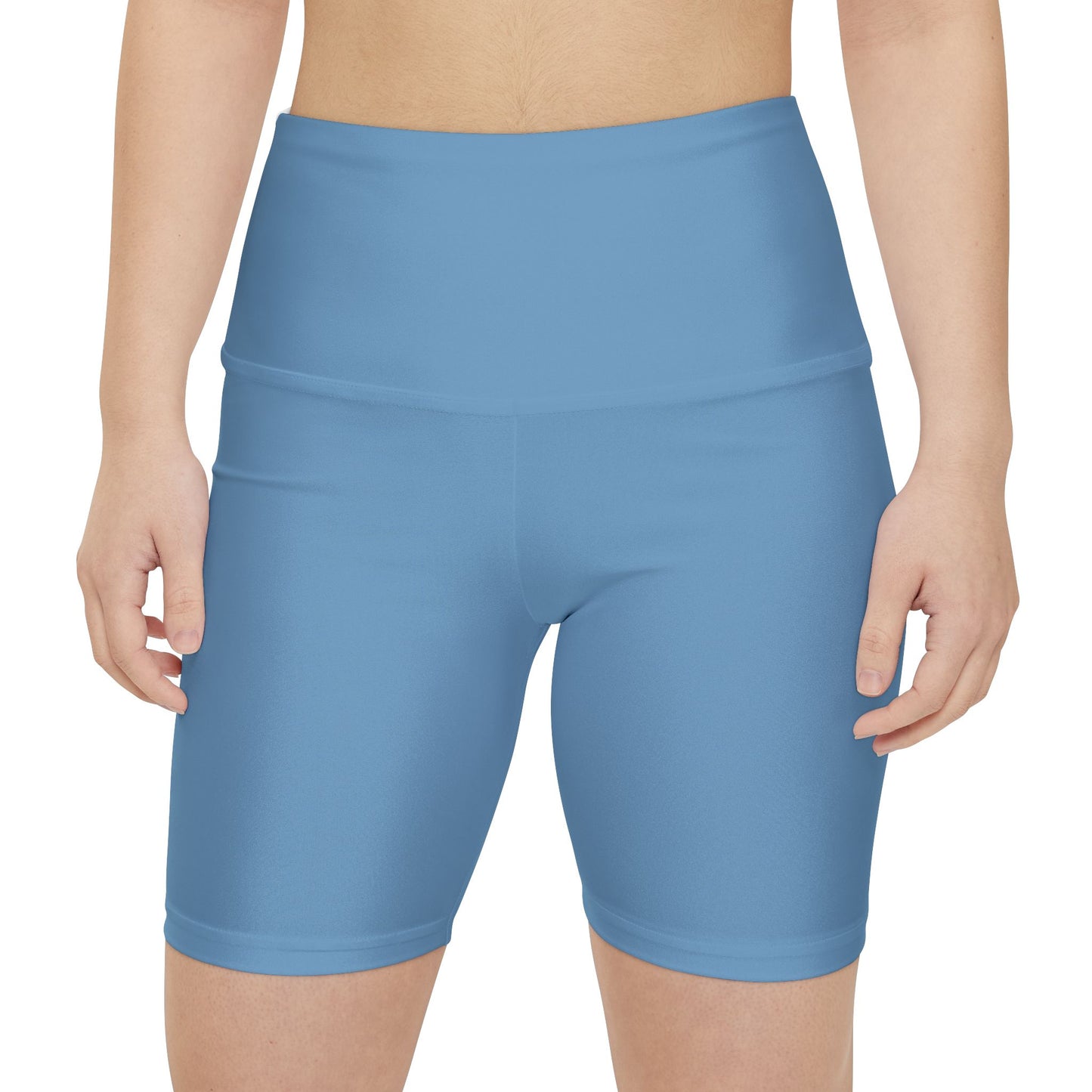 Steel Ice Blue Women's Workout Shorts — Solid High-Waist Biker Shorts for Exercise & Everyday Wear