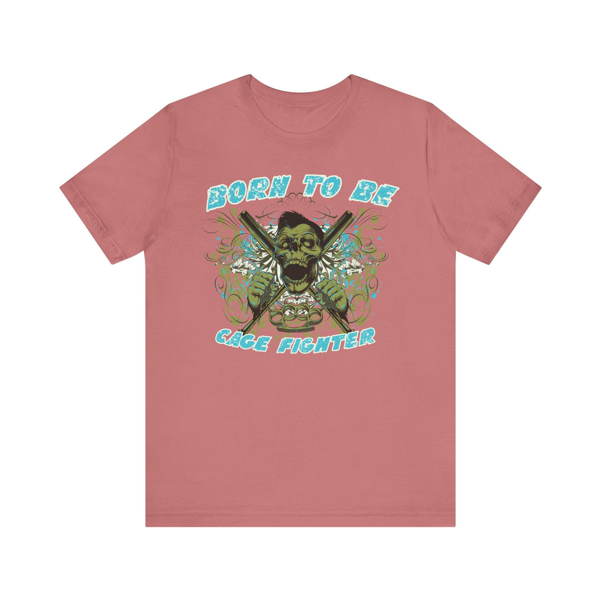 Born To Be Cage Fighter Tee Skull Crossed Knives Graphic T-Shirt