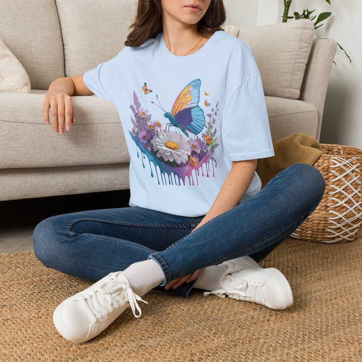 Butterfly and Wildflower Floral Graphic Tee Unisex 100 Cotton Gildan T-Shirt