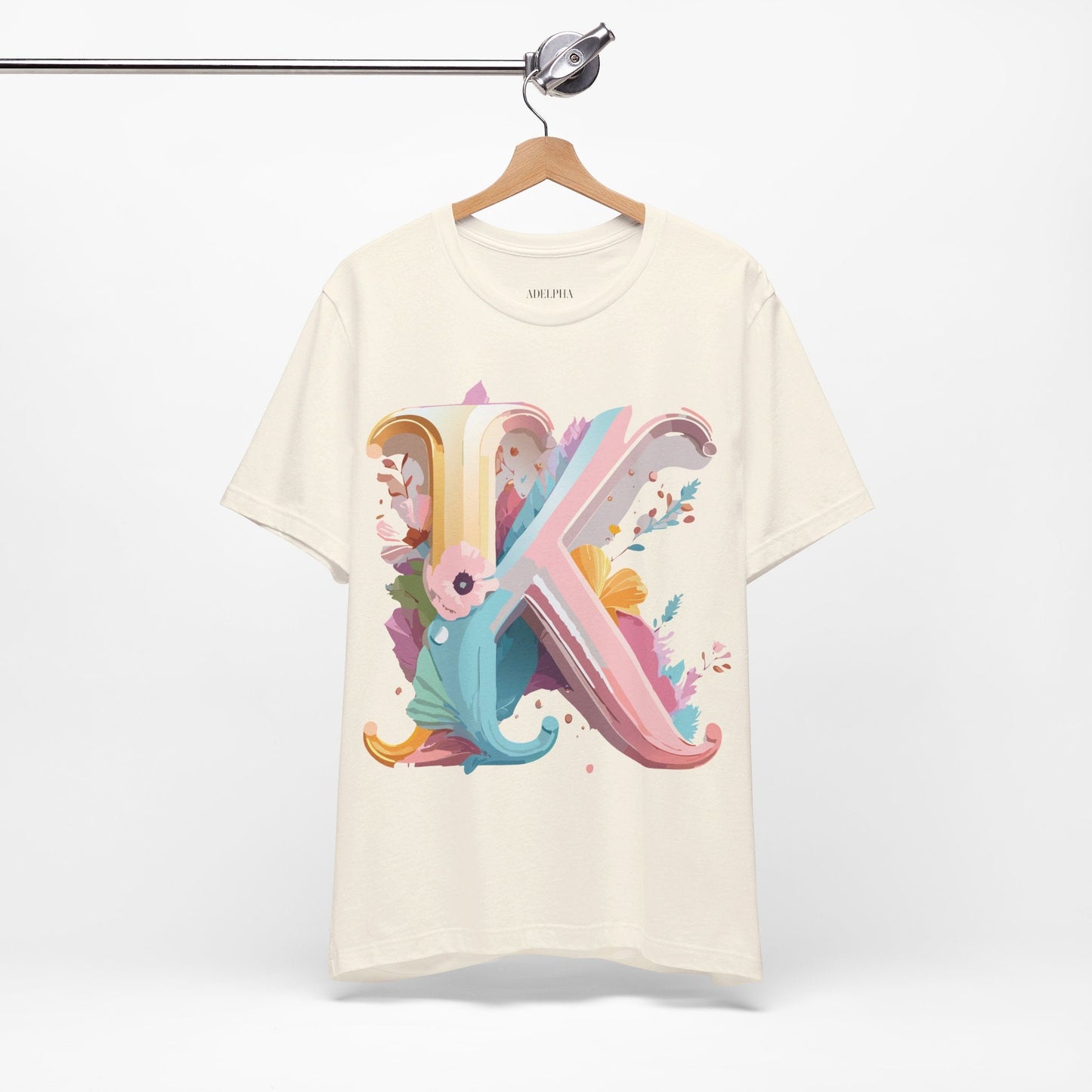Letter K Graphic Tee Unisex Vintage Inspired Art Design Short Sleeve Shirt Adelpha