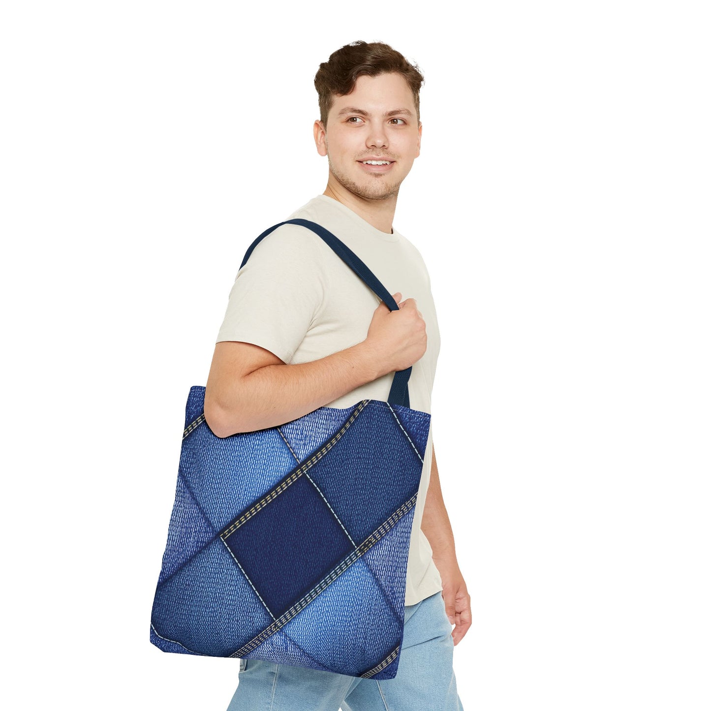 Denim Fabric Imitation Print Unisex Canvas Bag Poly Spun 3 Sizes Tote Bag 105