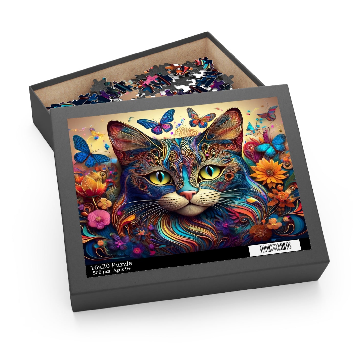 3D Cute Floral Cat Face Puzzle 500-Piece | Floral Cat Puzzle 500-Piece Ages 9+