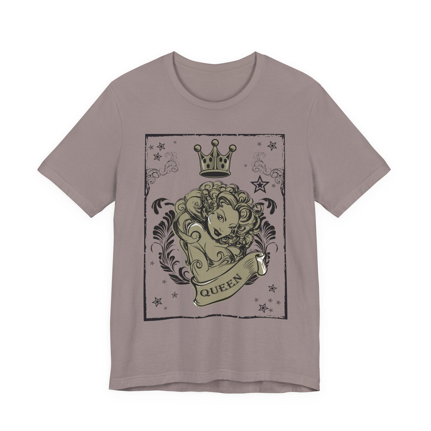 Crown Face Portrait Graphic Tee Vintage Floral Illustration Rock Band T-Shirt