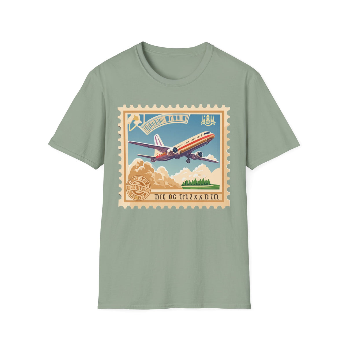 Retro Airplane Stamp illustration T-Shirt | Vintage Travel Plane Graphic Tee Unisex 100 Cotton Gildan T-Shirt