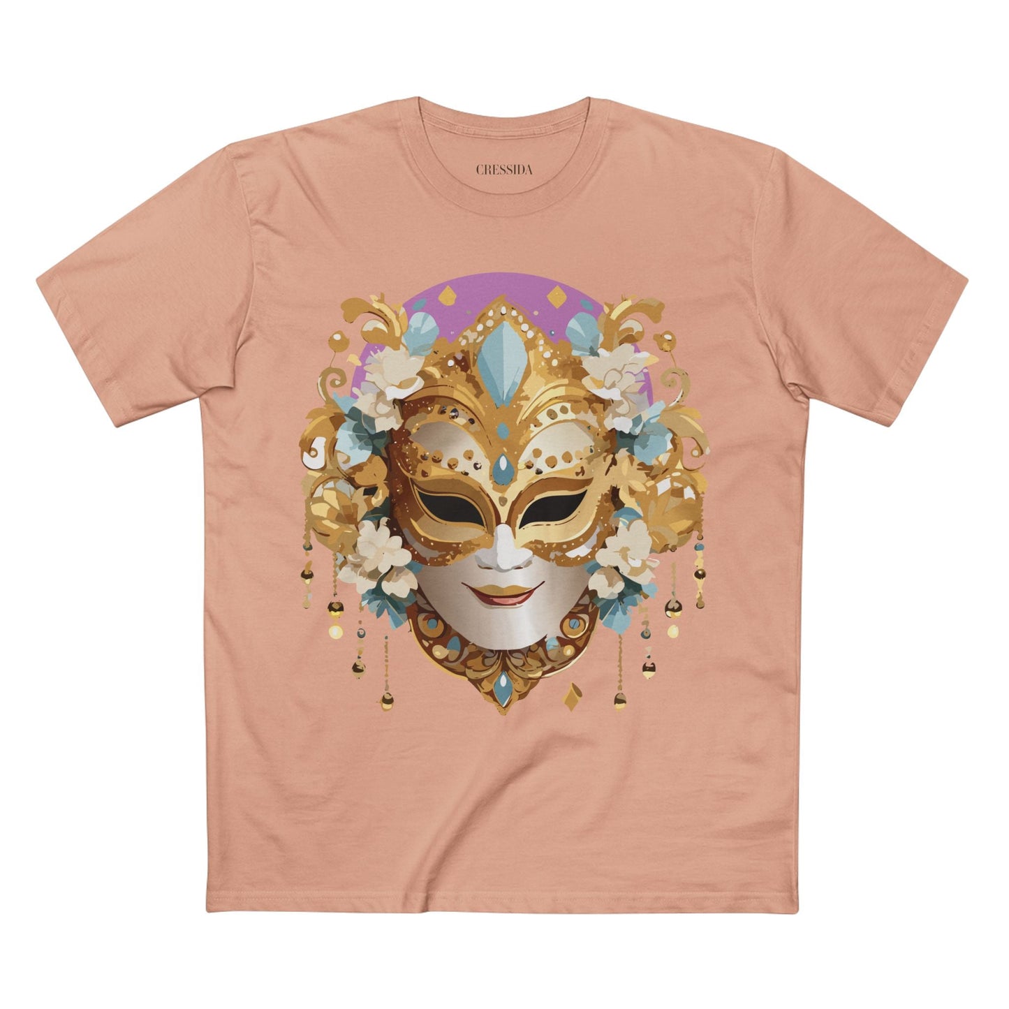 Carnival Mask Graphic T-Shirt Unisex 100 Cotton With Antique Gold Art Design Tee 4