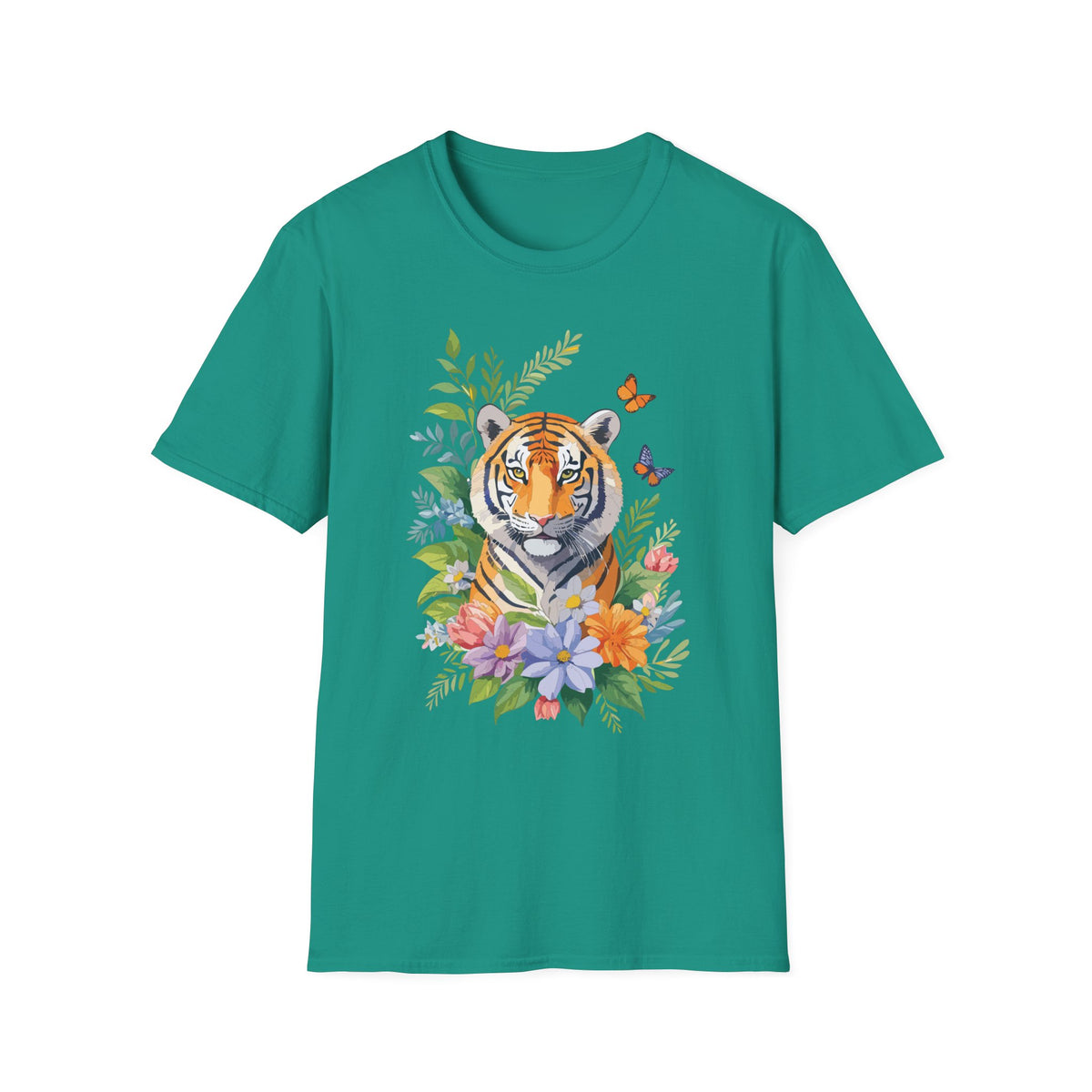 Watercolor Tiger with Butterflies T-Shirt | Floral Jungle Tee