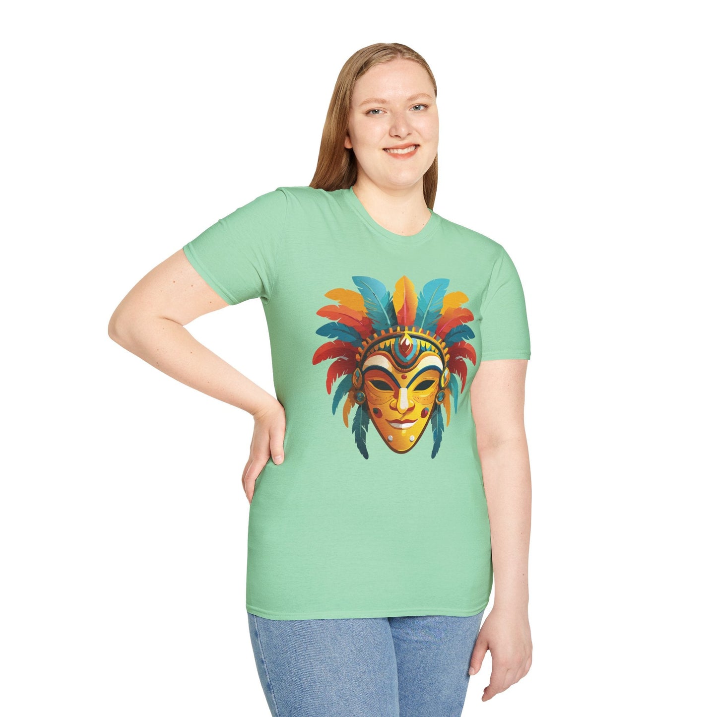 Mask Tee Shirt Unisex Masquerade Design Gildan Softstyle 100 Percent Cotton Tee for Everyday Comfort