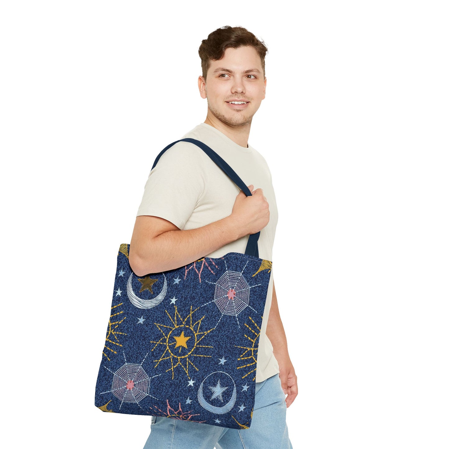 Denim Fabric Imitation Print Unisex Canvas Bag Poly Spun 3 Sizes Tote Bag 183-7