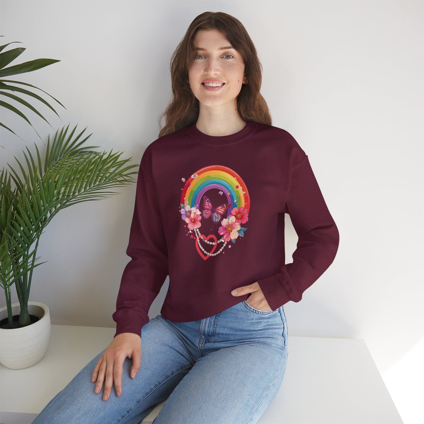 Rainbow Heart Sweatshirt, Floral Heart Sweatshirt, Floral Love Sweatshirt, Valentine's Day Sweatshirt, Rainbow Heart Floral Sweatshirt 106