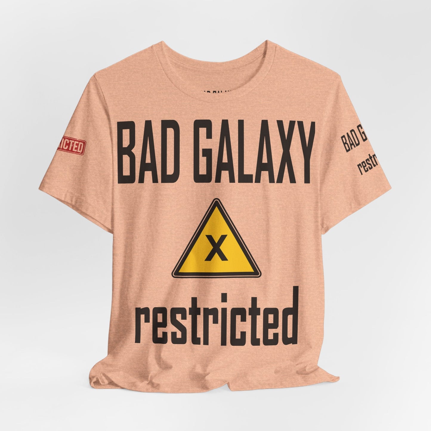 Tee Shirt With Red Stamp From Bad Galaxy Eco Friendly 100 Percent Cotton Printed In USA