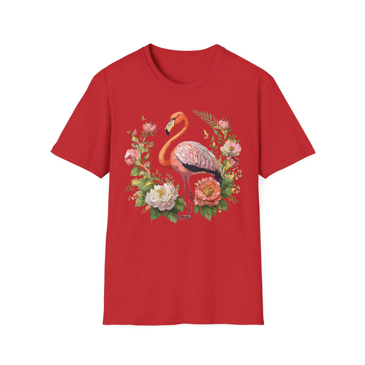 Floral Flamingo T-Shirt | Pink Flamingo with Flowers